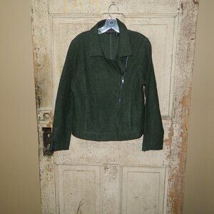 Tahari Wool Blend Moto Jacket - Dark Green - Medium (SS-15)